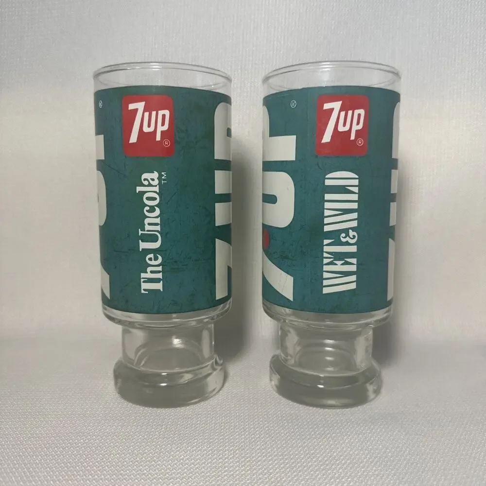 Vintage 7UP Drinking Glasses The Uncola 6.5